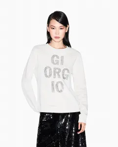 Женская толстовка с круглым вырезом и стразами Armani Exchange, светло-серый