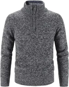 Мужской флисовый полузастегивающийся пуловер, Slim-fit, с воротником-стойкой