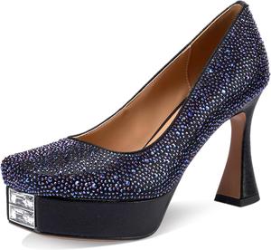Женские туфли на платформе TDD с блестками, кристаллами и стразами, квадратный носок, закрытые, на массивном каблуке, удобные, нарядные, свадебные, элегантные, широкие, комфортные, каблук 5 дюймов, C Blue