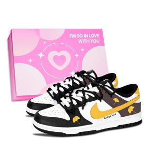 Dunk Black White, художественный стиль Ginkgo, устойчивые к истиранию низкие кроссовки для скейтбординга Unisex Nike, желтый