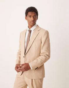 Тонкий пиджак из 100% льна премиум-класса, цвет «песок» Asos Design