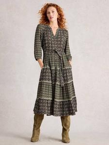 Платье миди Mabel с комбинированным принтом White Stuff, Black/Multi