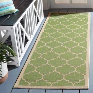 Ковер SAFAVIEH, 69 x 201 см, Washable Rug Outdoor Courtyard Collection - Runner, Green & Beige, Non-Shedding & Easy Cleaning, идеальный для патио, прихожей, гардеробной, коридора, кухни (CY6914-244)