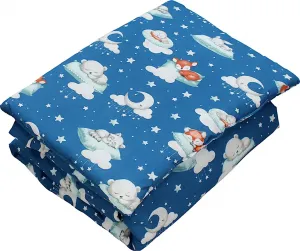 Детский комплект постельного белья с рисунком, всесезонный, подушка, плоская подушка, комплект из 2 предметов, цвет: спящие зверята / темно-синий, размер: 135 x 100 см TupTam