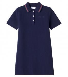 Полосатое хлопковое джерси платье-поло Gucci Kids, Oltremare/Green/Red