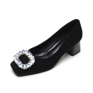 QITUMAUL Женские туфли на массивном каблуке 5 см черные - Black[Сверкающий бриллиант Высота каблука 5 см], цвет Black[Sparkling Diamond Heel Height 5cm]