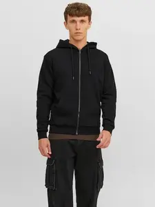 Толстовка Jack & Jones с капюшоном "JJEBRADLEY SWEAT ZIP HOOD NOOS", черный