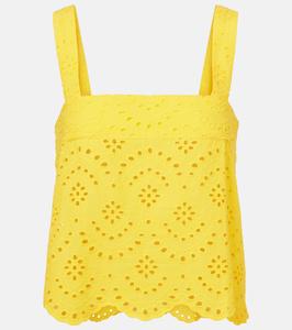 Топ из хлопка с английской вышивкой Noa Poupette St Barth, Sunshine Yellow