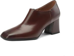 Женские ботильоны TinaCus ручной работы из натуральной кожи с квадратным носком, средним устойчивым каблуком и боковой молнией, Burgundy