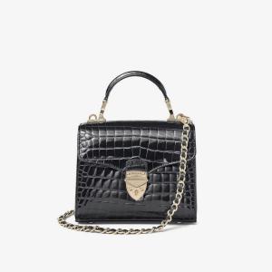 Миниатюрная сумка Mayfair из кожи с тиснением под крокодила с верхней ручкой Aspinal Of London, черный