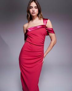 Goddiva атласное облегающее платье миди на одно плечо в пурпурном цвете