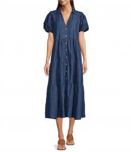 Платье из денима с рукавами-фонариками, цвет средний индиго Apny, Medium Indigo