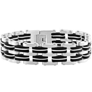 Мужской стальной браслет с полированными двухцветными звеньями 18 мм и матовым черным покрытием, 8,5 дюйма Pompeii3, Stainless Steel