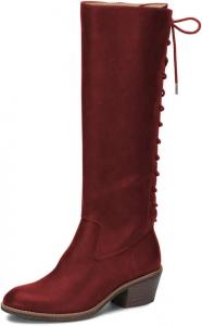 Женские ретро ботинки FSJ выше колена с боевой подошвой, каблук-блок, носок миндальной формы, шнуровка, молния, для вечеринок, зимние, размер обуви 4-15 US, Wine Red