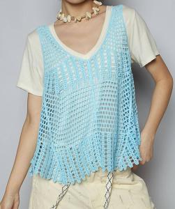 Мара синий кроп-топ с вязаным узором POL