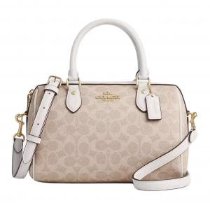 Сумка через плечо Rowan из лакированного холста, средний размер, женская, песочный и белый мел COACH