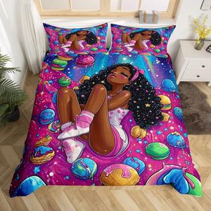 Erosebridal Комплект постельного белья для девочек с принтом гамбургеров и радужных звезд, Teal