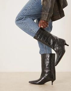 Ботинки ASOS DESIGN Calloway из высококачественной кожи с широкими штанинами и отделкой под крокодила черного цвета