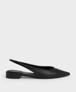 Туфли-балетки с острым носком и высоким подъемом, на ремешке на пятке Charles & Keith, цвет Black