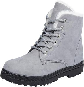 Зимние женские ботинки из замши, на шнуровке, плоские, с теплой меховой подкладкой, короткие ботильоны для прогулок, обувь с флисовой подкладкой Generic, Grey