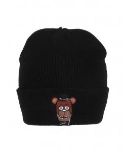 Мужская вязаная шапка-бини стандартного размера с вышивкой "Фредди" на акриловом трикотаже Five Nights At Freddy's, Five nights embroidery black