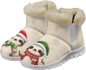 Женские мини-ботинки Biyejit, короткие ботильоны до щиколотки, противоскользящие кроссовки, с флисовой подкладкой, утепленные ботинки для дома и улицы, Christmas Sloth
