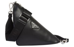 PRADA Кожаная треугольная сумка кроссбоди, мужская наплечная сумка black