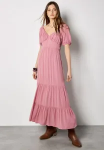 Длинное платье с ярусным кроем и жатой текстурой Apricot, Pink