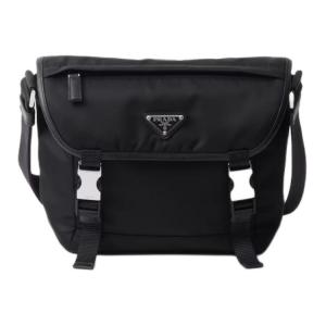 PRADA Чёрная мужская сумка через плечо из переработанного нейлона с сафьяновой кожей
