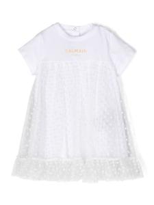 Balmain Kids платье из тюля с аппликацией, белый