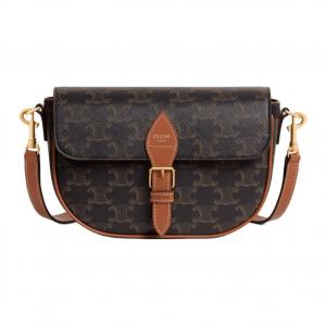 Женская сумка через плечо Folco из коровьей кожи с окантовкой, рыжеватого цвета Celine, gift set(basic set+box+shopping bag)