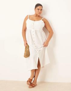 Платье-трапециевидной формы миди Brave Soul Plus на пуговицах белого цвета