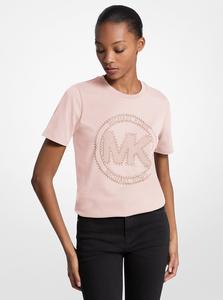 Футболка из органического хлопкового трикотажа с декоративным логотипом Michael Kors Outlet, powder blush
