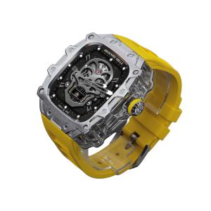 Akkerds Часы Apple Alloy Case Material Ultra2/1 Generation, Silver case, transparent middle frame, yellow fluoroelastomer single-hand buckle strap