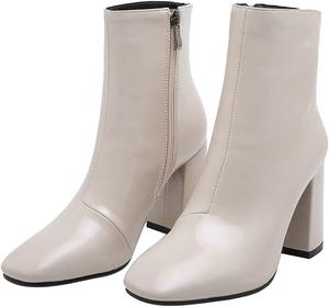 Женские ботильоны Trendenzy с квадратным носком на массивном каблуке из лакированной кожи, Beige