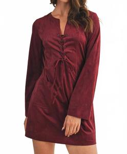 Замшевое мини-платье со шнуровкой, винного цвета Mustard Seed, Wine