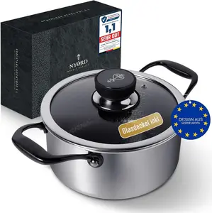 Кастрюля из нержавеющей стали - антипригарное покрытие, устойчивая к царапинам, сотовый узор, можно мыть в посудомоечной машине, гибридная кастрюля, керамическое покрытие, без ПТФЭ и ПФОК, 2,8 литра NYORD