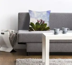 Декоративная подушка Queence "Гибралта", с красивым растением, чехол без наполнителя, 1 шт 40х40 см, зеленый/синий