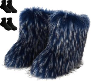 Женские короткие зимние сапоги с искусственным мехом, пушистые и мягкие, удобные, средние по голенище, на плоской подошве, модные, для свиданий, прогулок, фото и путешествий. В комплекте 2 пары носков с флисовой подкладкой. Generic, 5