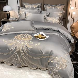 Boyang Комплект постельного белья из 4 предметов (простыня на резинке 200 см, пододеяльник 220х240 см), 100% хлопок, цвет Silver Sparrow Feather - Gentleman Gray