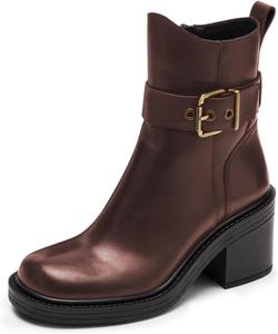 Женские модные ботильоны YDN, закрытый квадратный носок, молнии, ботинки в стиле милитари с пряжкой, массивный средний каблук, обувь для шопинга, вечеринок и повседневной носки, размеры 4-16 US, Brown