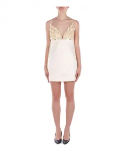 Желтое платье с цветочным принтом и боковой застежкой-молнией Elisabetta Franchi, бежевый