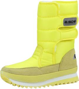 Женские зимние сапоги ZQW с термоизоляцией, подкладкой из искусственного меха, на липучке, водонепроницаемые, с массивной подошвой, для активного отдыха и катания на лыжах, Lemon Yellow