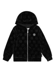 Толстовка с капюшоном на молнии с логотипом Philipp Plein Junior, черный
