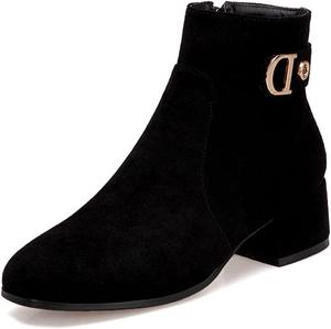 Женские нарядные ботильоны с круглым носком, замшевые с металлической боковой молнией, низкий каблук-блок, короткие JOEUSTY, Black-Velvet Lined