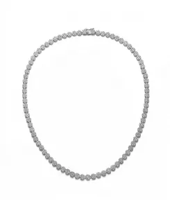 Теннисное ожерелье из стерлингового серебра с прозрачными круглыми кубическими циркониями, покрытыми белым золотом, в форме цветка Genevive, silver