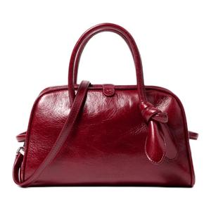 Кожаная сумка cow leather для боулинга, через плечо, кросс-боди, маленькая женская сумка burgundy red Jacquemus, Set (Bag+Dust Bag)