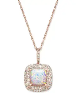 Ожерелье с подвеской 18 дюймов из стерлингового серебра с покрытием из 14-каратного розового золота, выращенным в лаборатории опалом (1-3/8 карата) и белым сапфиром (1/3 карата) Macy'S, opal