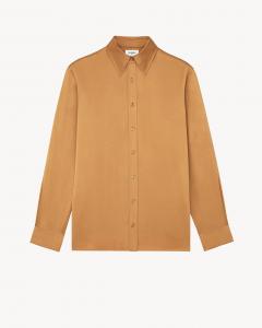 Рубашка из шелкового крепа с атласной изнанкой SAINT LAURENT, коричневый