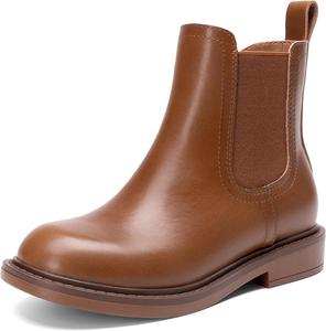 Ботильоны DREAM PAIRS для девочек с боковой молнией, челси на низком каблуке, модная обувь для малышей/детей младшего и старшего возраста, Tan